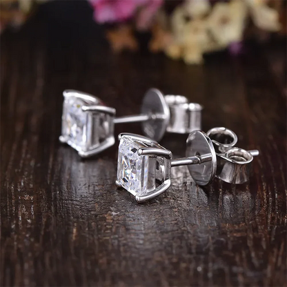 1/2/3/4carat Princess Cut Moissanite Stud Earrings Screw Back 925 Sterling Silver Square Diamond Stud Earring for Women Men Gift