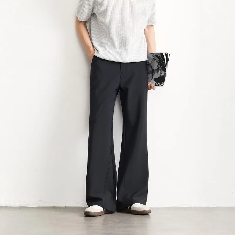 Black Business Suit Pants Men's Small Flared Elastic Comfortable Drape Loose Solid Color Office Casual Trousers Male Clothes
