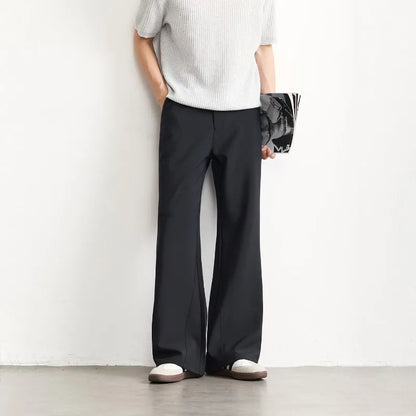 Black Business Suit Pants Men's Small Flared Elastic Comfortable Drape Loose Solid Color Office Casual Trousers Male Clothes