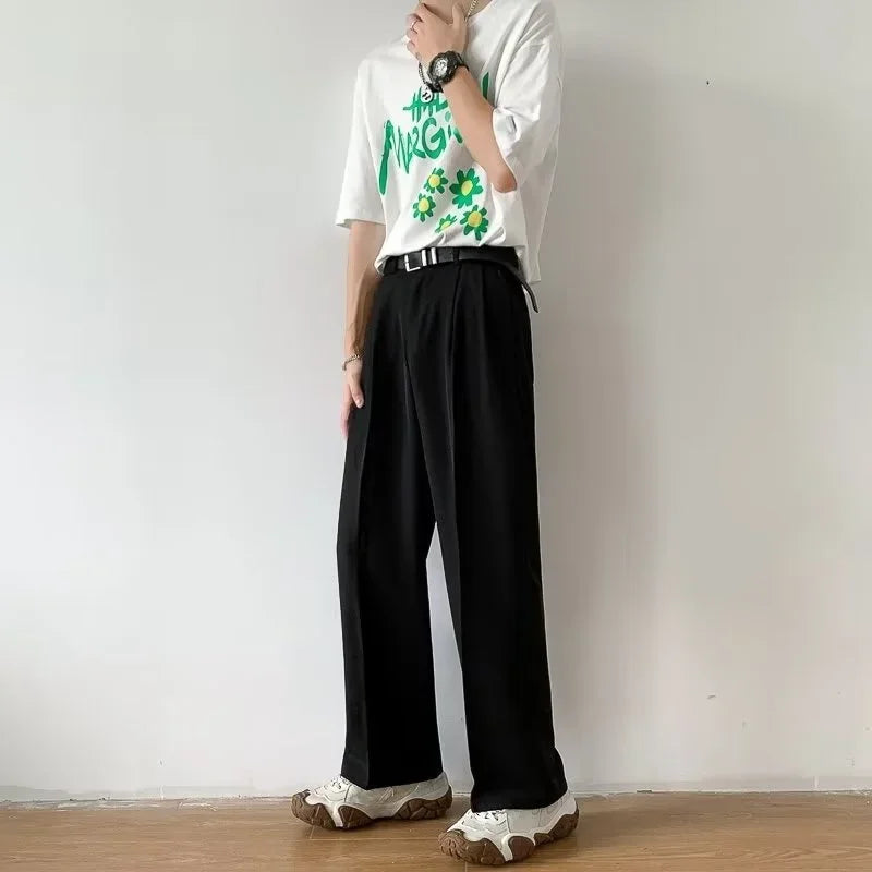Brown Black Suit Pants Men Fashion Social Mens Dress Pants Korean Loose Straight Wide Leg Pants Mens Office Formal Trousers