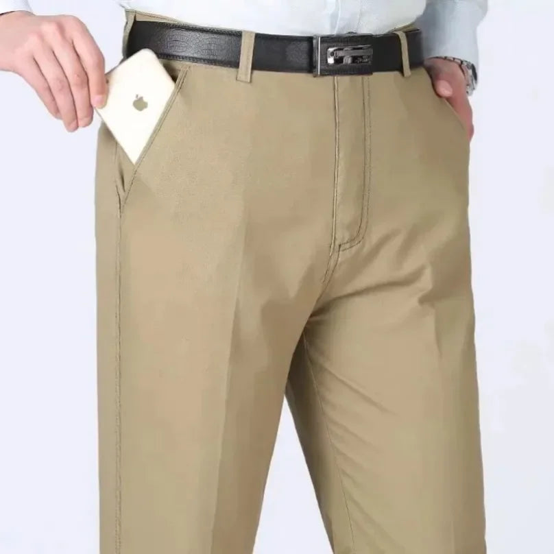 Summer Thin Pants 100% Cotton Men's Autumn Thick Suit Pant Slacks High Waist Straight Loose Bland Solid Business Casual Pants