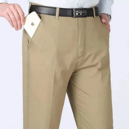 Summer Thin Pants 100% Cotton Men's Autumn Thick Suit Pant Slacks High Waist Straight Loose Bland Solid Business Casual Pants