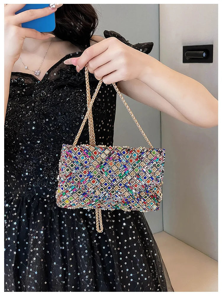 Rhinestone Evening Clutch Bag 2025 Diamond Women Banquet Party Wedding Fashion Messenger Purse Chain Small Shoulder Bag