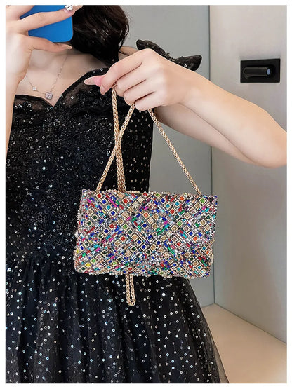 Rhinestone Evening Clutch Bag 2025 Diamond Women Banquet Party Wedding Fashion Messenger Purse Chain Small Shoulder Bag