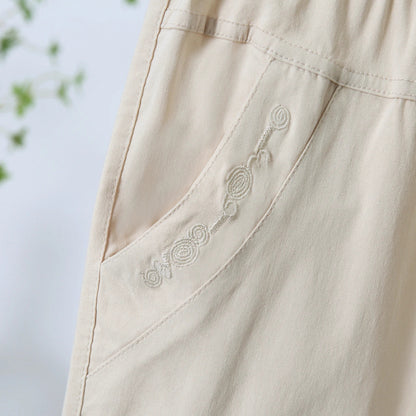 Summer Casual Washed Cotton Women's Plus Size Pants 2025 Elastic Waist Office Casual Outdoor Trousers Breathable Cool Clothing