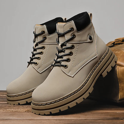 Handmade Outdoor Men Genuine Leather Boots Male Comfortable Business Party Casual Shoes Street Thick Sole Lace Up Shoes Big Size