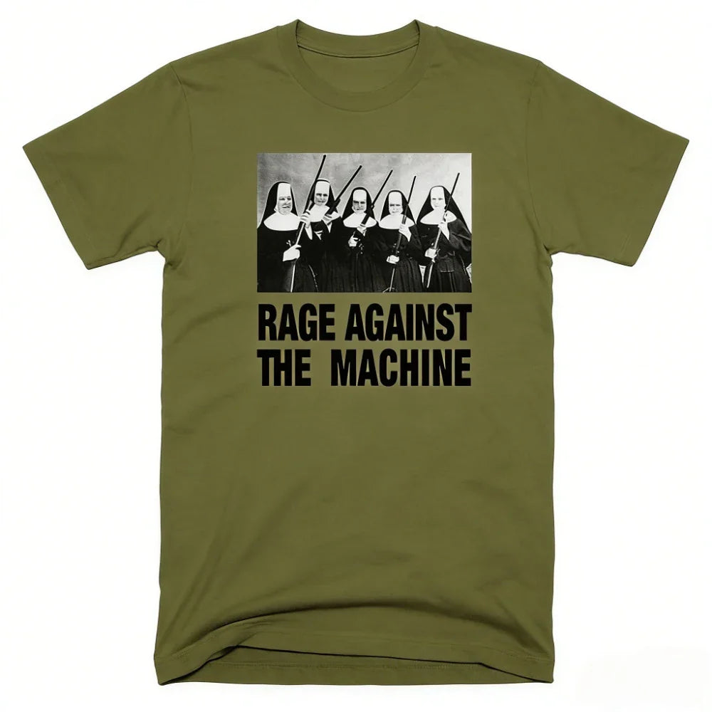 Men T Shirt Rage Against The Machine Nuns with Guns Rap-Metal Band TShirts Breathable Fitness Crew Neck Tops Ropa Hombre