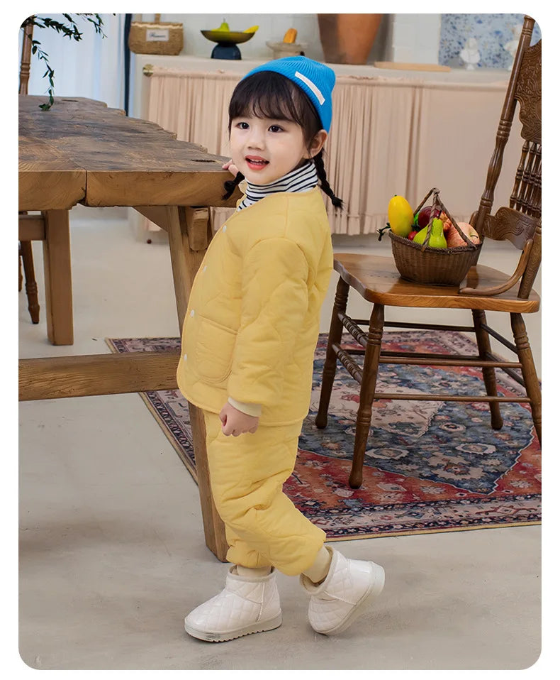 Autumn Winter Baby Kids Jackets+Pants Sets Thicken Boys Girls Coat Trousers Warm Windproof Clothes Suit For Children Home Wear