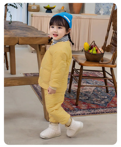 Autumn Winter Baby Kids Jackets+Pants Sets Thicken Boys Girls Coat Trousers Warm Windproof Clothes Suit For Children Home Wear