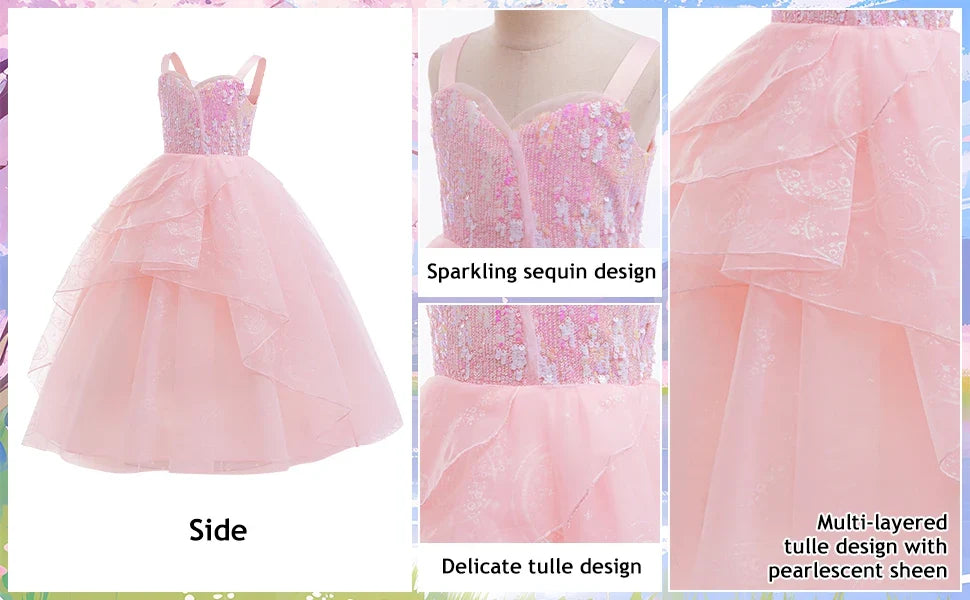 Movie Good Witch Costume Kids Pink Dress With Crown Magic Wand And Gloves For Girls Evil Halloween Birthday Party Prom Outfits