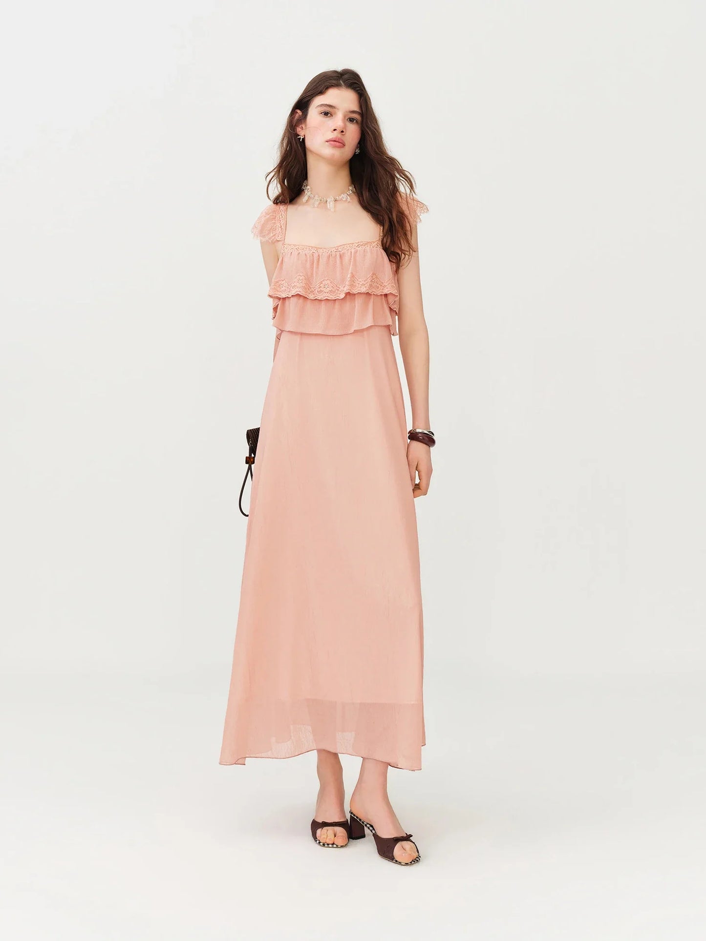 2026 Summer Women's Cap Sleeve Ruffle Hem Slip Dress, Slim Fit Flowy Maxi Dress for Y2K Coquette & Romantic Vacation Style