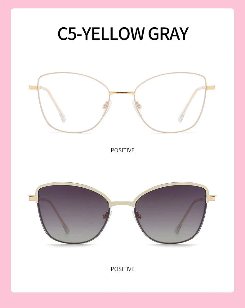 New Fashion Cat Eye Polarized Sunglasses Magnetic Clip-On Myopia Optical Glasses Customizable Prescription 7015
