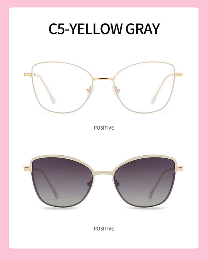 New Fashion Cat Eye Polarized Sunglasses Magnetic Clip-On Myopia Optical Glasses Customizable Prescription 7015