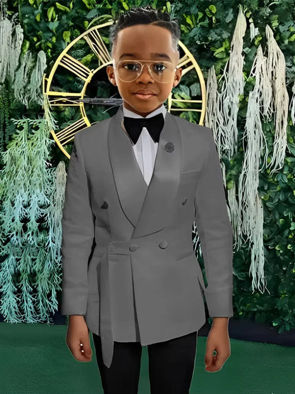 High Quality Boys Shawl Lapel Suits 2 PiecesJacket Pants For Stage Performance Double Breasted Kids Suit Set Wedding Guest Wear