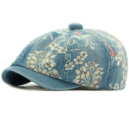 Beret Cap Spring Summer Autumn Men Women Cap Male Female Floral Artist Painter Beret Hat Denim Flat Cap Octagonal Berets