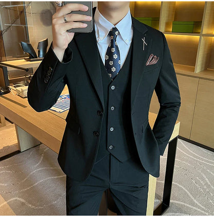 2026 High Quality (Suit + Vest + Trousers) Stylish and Handsome Casual Wedding Suit Business Suit Three-Piece Genuine