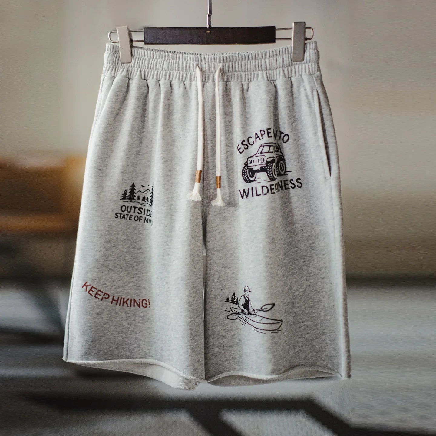 Summer Men's Shorts Retro Print Loose Sport Shorts Elastic Waist Casual Shorts American Knitted Knee-Length Short