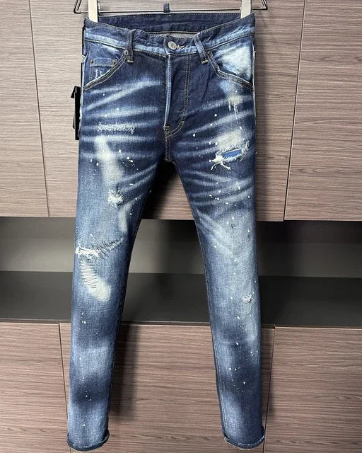 Men Jeans Dsq2 Denim Pants Hole Slim Pencil Trousers Buttons Party Clothes coolguy D2 JEANS for husband blue