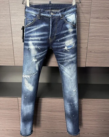 Men Jeans Dsq2 Denim Pants Hole Slim Pencil Trousers Buttons Party Clothes coolguy D2 JEANS for husband blue