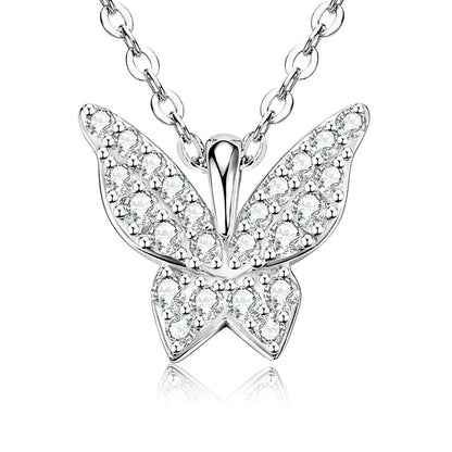 Sparkling 1.5mm Moissanite Necklace 14K Gold Butterfly Pendant Necklaces for Women Valentine's Day Jewelry Gift