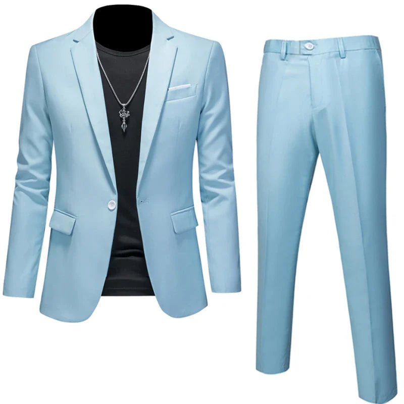 6XL-M (Blazer+Pants) High Quality Business Solid Color Slim Fit Suits 2 Pieces Men's Groom Wedding Social Tuxedos Set 16 Colour