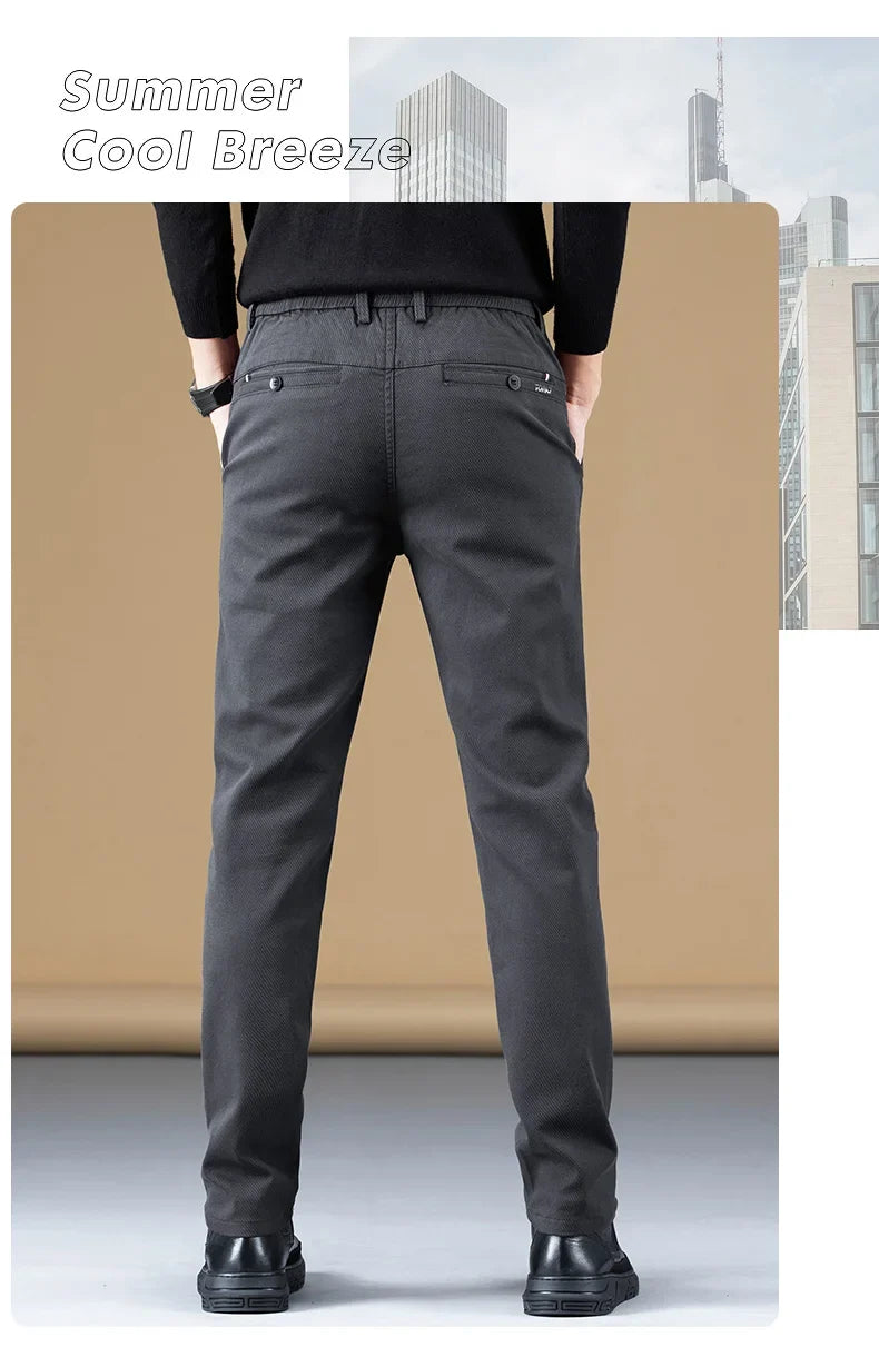 Stretch Fleece Casual Pants Men Korean Thickened Straight Thermal Velvet Pants Male Winter Business Soft Slim Fit Trousers