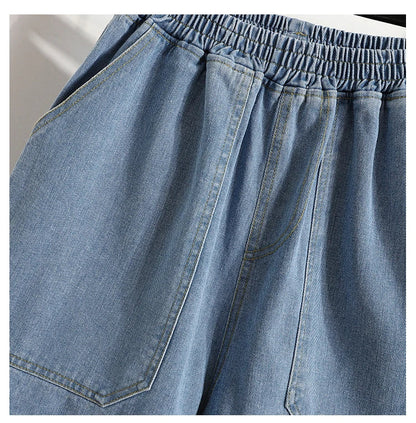 Wide Leg Denim Shorts For Women 2024 Summer New Arrivals High Waist Big Pockets Blue Color Jeans Shorts Casual Pants Trousers