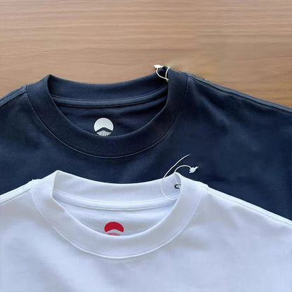 Limited Edition Japan Fuji Mountain Embroidered Loose Couple Men Women Short Sleeve T-Shirt Cotton Summer Casual O-Neck Tops