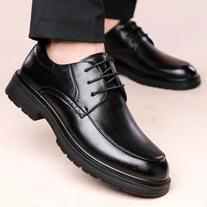 Men's Lace-up Business Casual Leather Shoes Spring Autumn New Platform Work Shoes Male Fashion Solid Color Dress Shoe Man
