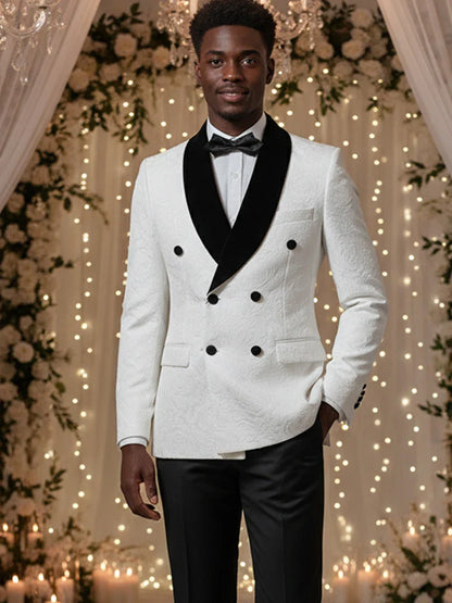 Double-Breasted Groom's Wedding 2 Piece Set White Party Outfit for Man Slim Fit Tasdo Shawl Collar Evening Gown Dinner Suit