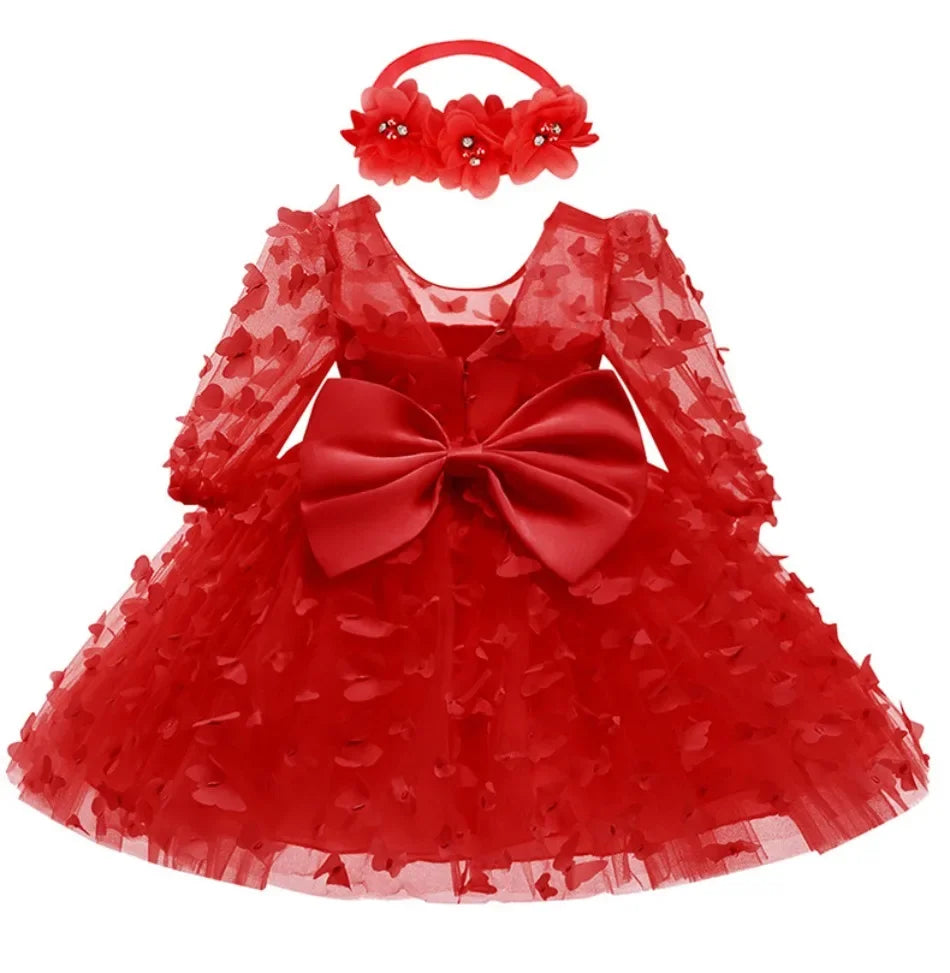Kids Girl Princess Dress Toddler Long Sleeve Birthday Party Costume Butterfly Design Baby Girl Dress Summer Gauze Children Dress
