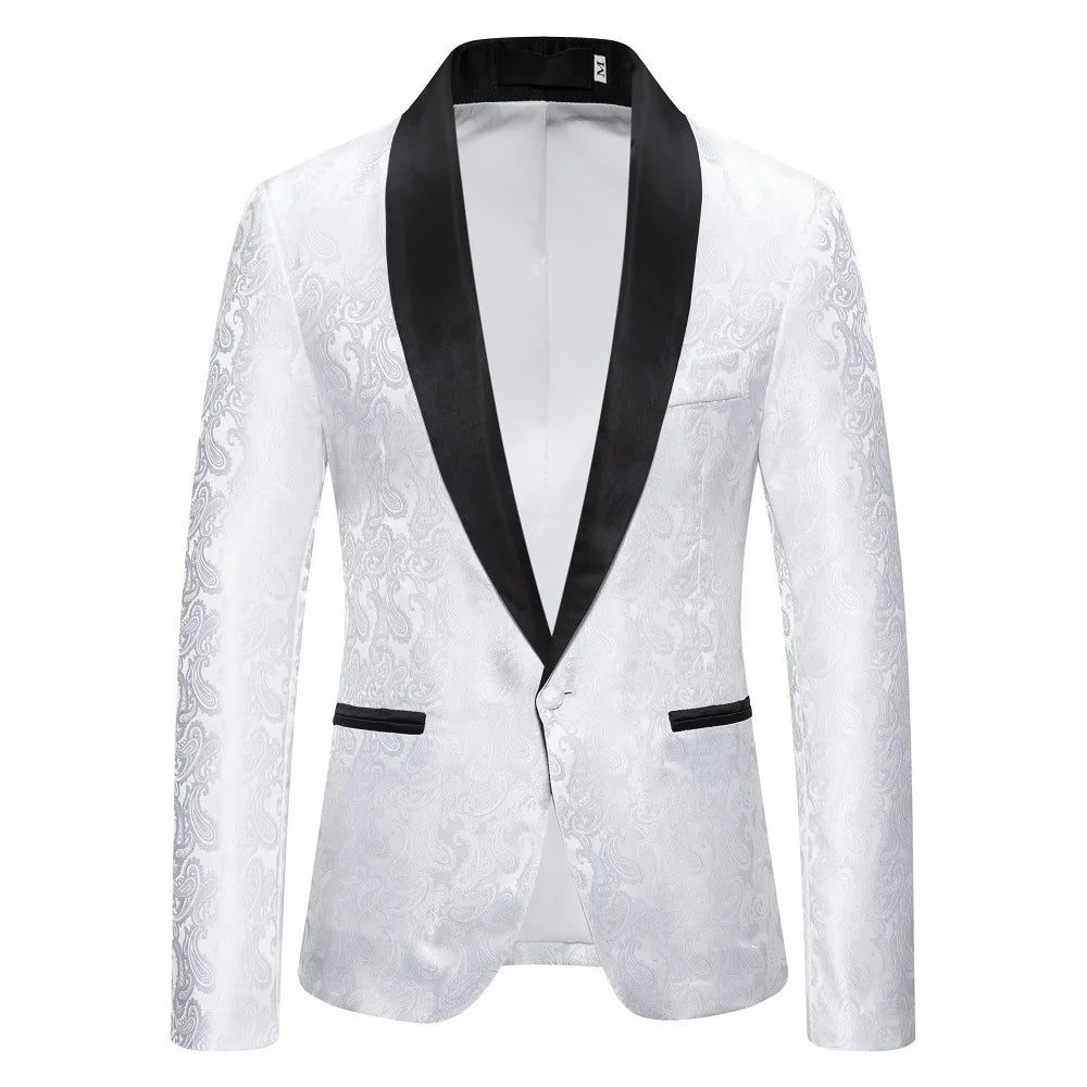 2026 New Men's Red Cashew Flower Blazer, Wedding Party Dress Jacket, White Blue Black Brands Blazers Coat, S M L XL XXL