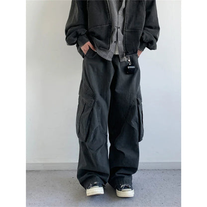 Vintage Streetwear Multi Pocket Cargo Pants Unisex Loose Straight Fit High Quality Trendy Japanese Style Trousers For Men Women