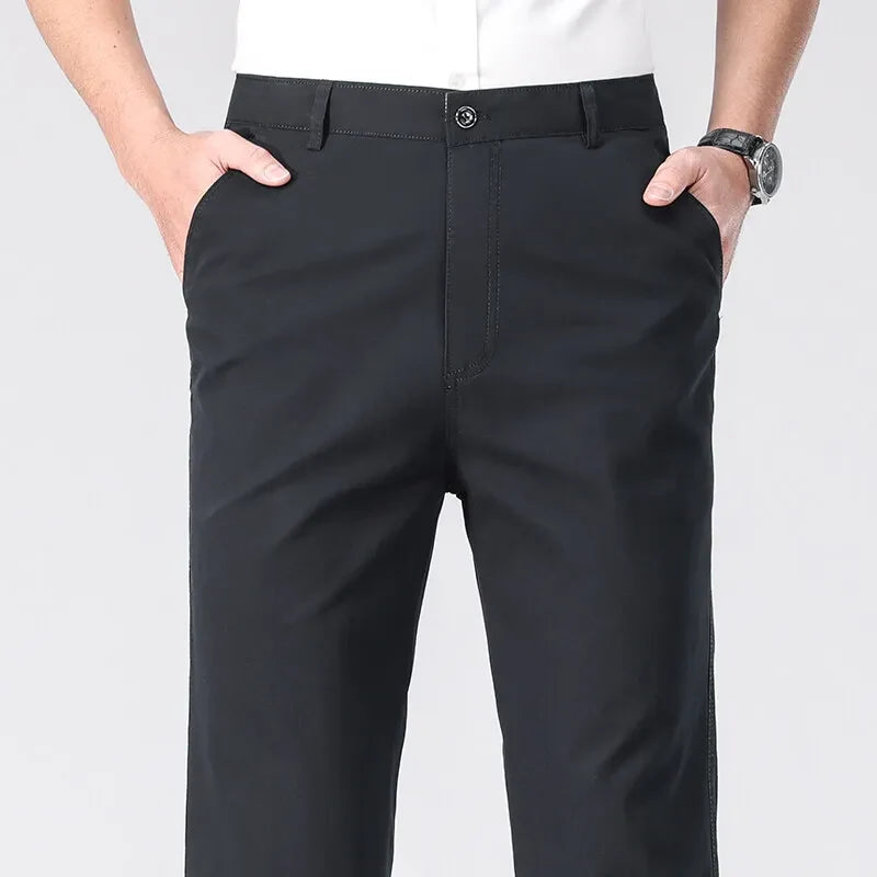 Men's American Chino Pants Double Pleated Classic Fit Dress Pant Business Casual Golf Pants Pure Cotton Trousers