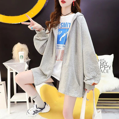with Zipper Hooded Sweatshirt for Women Full Zip Up Embroidered Woman Tops Spring and Autumn Green Hoodies Long Dropshiping Coat