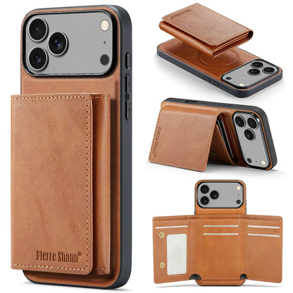 Wallet Cards Slot Leather Phone Case for IPhone 17 Air 17 Pro Max 15 16 Plus 14 13 12 11 Magnetic Magsafe Kickstand Back Cover