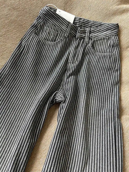 2025 Winter Women's Korean Designer Striped Velvet Denim Pants Y2K 2000s Warm Vintage Baggy Jean Japanese Harajuku Jeans New In