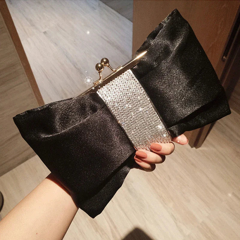 Woman Evening Bag Rhinestone Clutch Crystal Dinner Clutch Wallet Wedding Purse Party Banquet  Black Butterfly