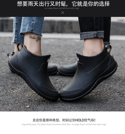 Men's Rain Boots Women's Ankle Water Shoes Non-slip Waterproof Safety Work Shoes Warm Cotton Platform outer wear Couple Lovers