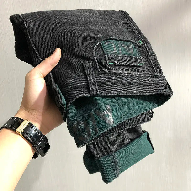 High Quality Fashion Luxury Washed Men's Slim Jeans Elasticity Black and Gray Classic Designer Cargo Denim Boyfriend Jeans Men