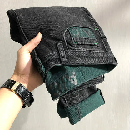 High Quality Fashion Luxury Washed Men's Slim Jeans Elasticity Black and Gray Classic Designer Cargo Denim Boyfriend Jeans Men