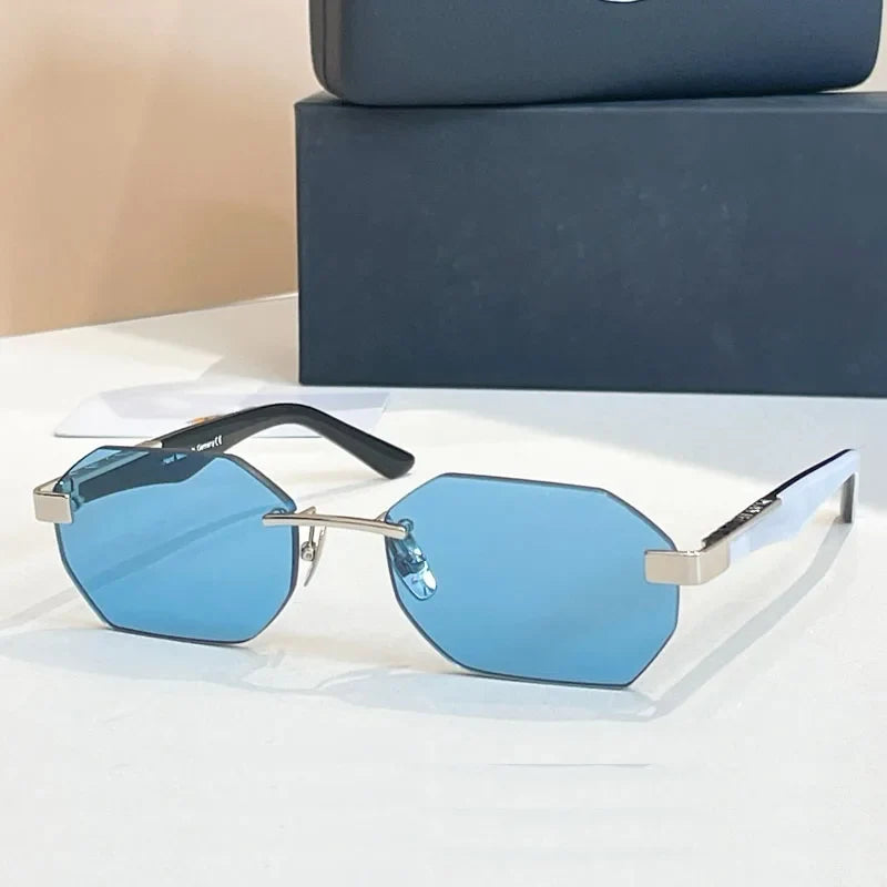 Designer Rimless Sunglasses THE AMAN I Irregular for Men Women Alloy Luxury Germany Brand Design High Quality UV400 with Case