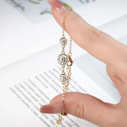 2024 New 18k Gold Plated Bracelet 925 Silver Chain 2mm D Color Bezel Moissanite Bracelets Fashion Women's Jewelry Gifts