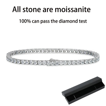 18k Plated 2-5mm Real Moissanite Tennis Bracelet for Women Spring Clasp S925 Sterling Silver Jewelry Men's Bracelet