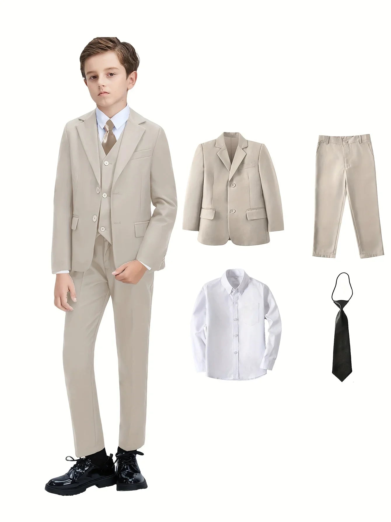 Boys Suit 4 Piece Jacket Pants Shirt Tie Bow Tie Random Wedding Birthday Party Gift Size 2-16Y Teens Suit Tuxedo