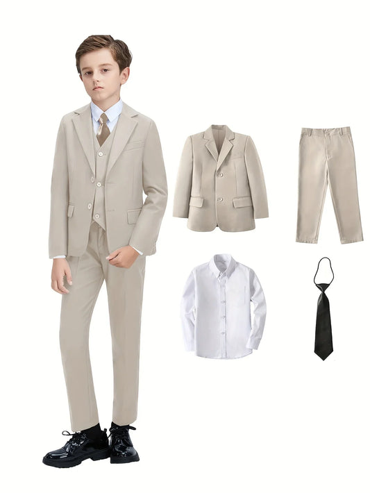 Boys Suit 4 Piece Jacket Pants Shirt Tie Bow Tie Random Wedding Birthday Party Gift Size 2-16Y Teens Suit Tuxedo
