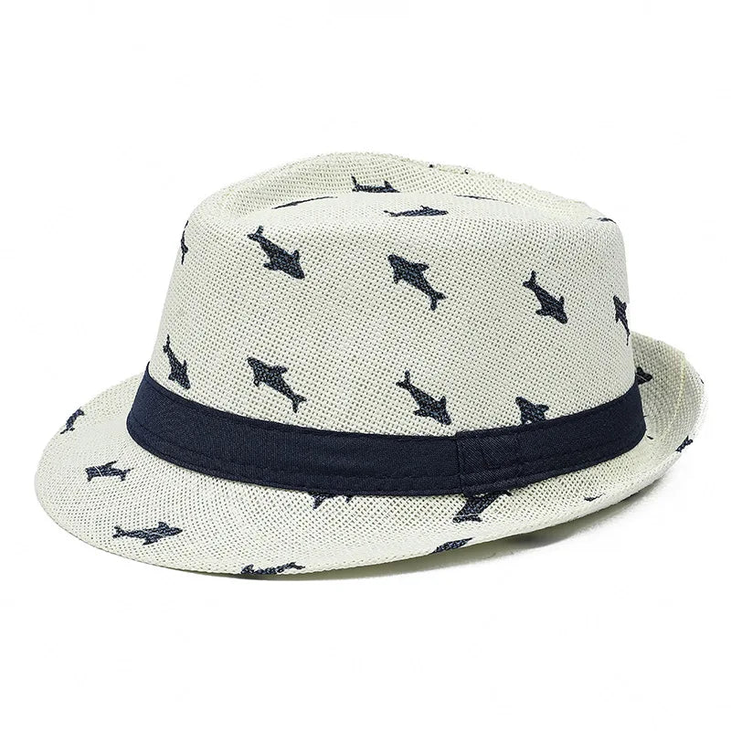 2026 Men's Breathable Straw Fedora Hat with Tropical Print UV Protection Beach Vacation Casual Jazz Cap for Summer
