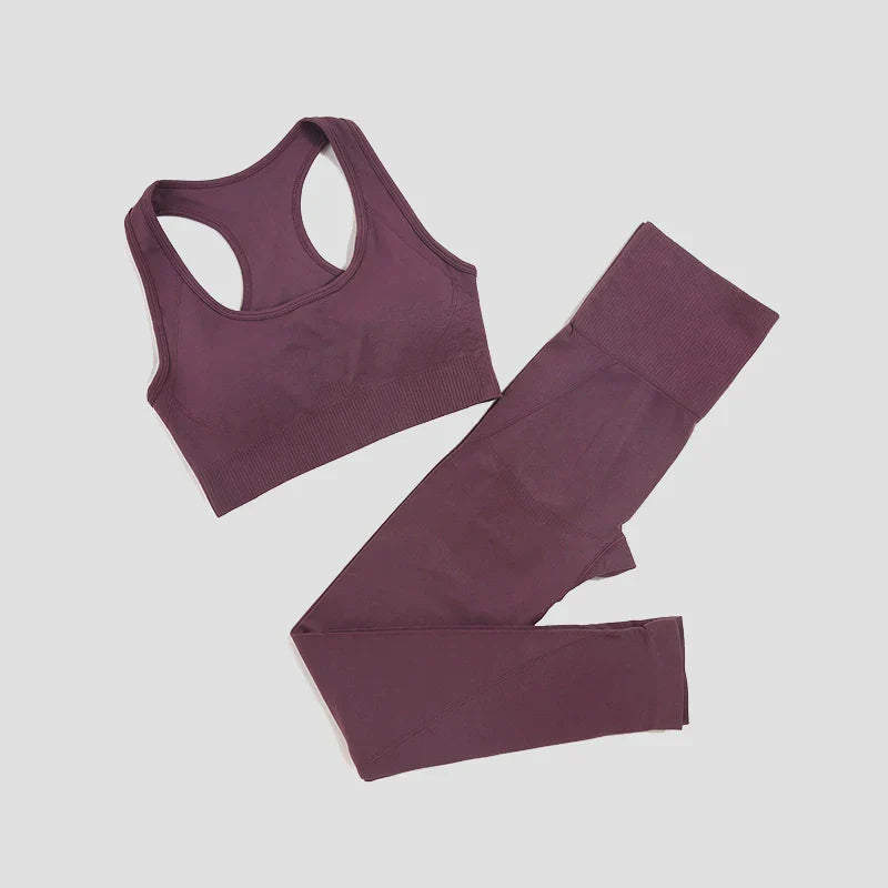Seamless Gym Set Women Sport Suit Yoga Sets 2 Pcs Tracksuits Fitness Wear Sportswear Leggings Padded Sports Bras Workout Clothin