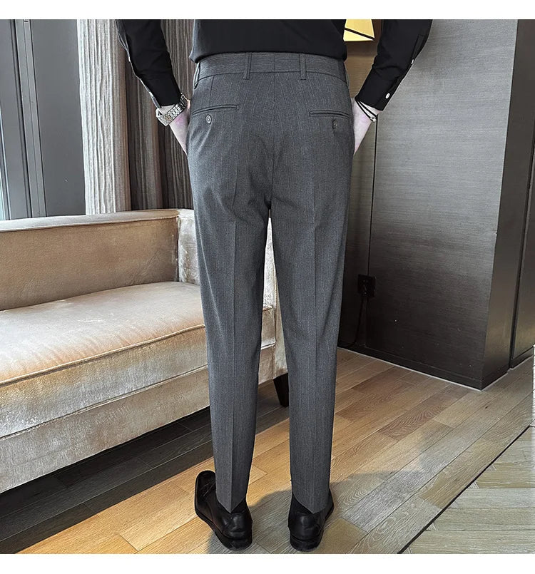 High Quality Striped Suit Pants 2025 Autumn New Fashion Slim Fit Business Elastic waisted Pants Male Wedding Party Trousers