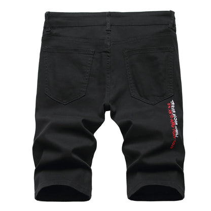 Men Summer White Ripped Denim Shorts Male Holes Short Jeans New Fashion Streetwear Stretch Jeans Shorts Pants Srtaight Fit Jeans